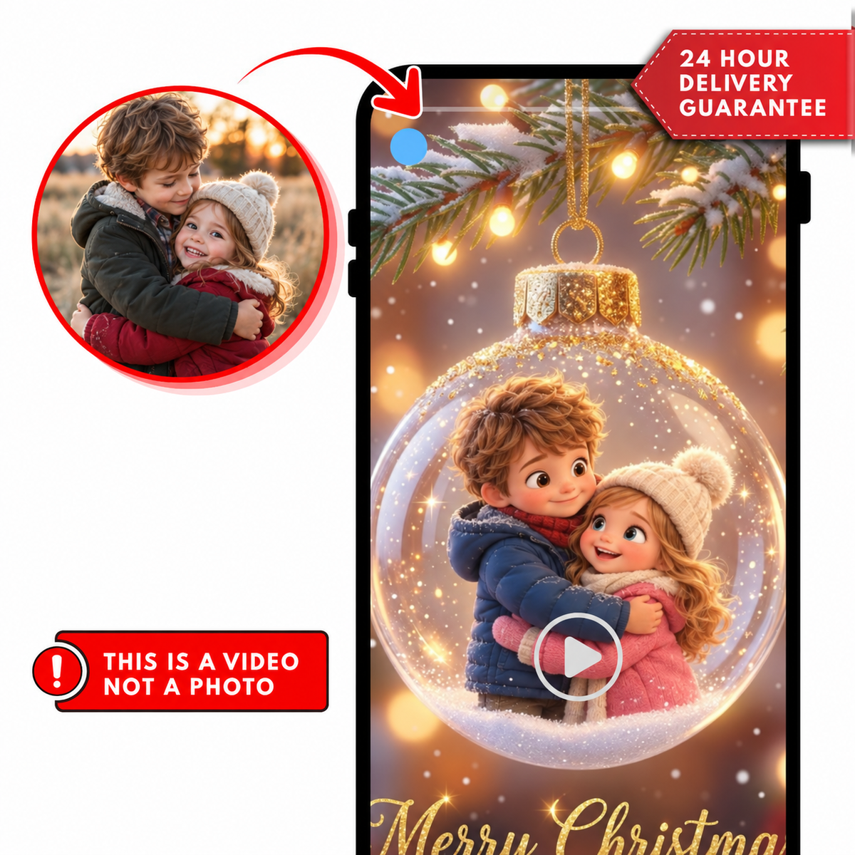 Custom Christmas Ornament Video, Personalized Animated Holiday Greeting, Unique Christmas Video Gift