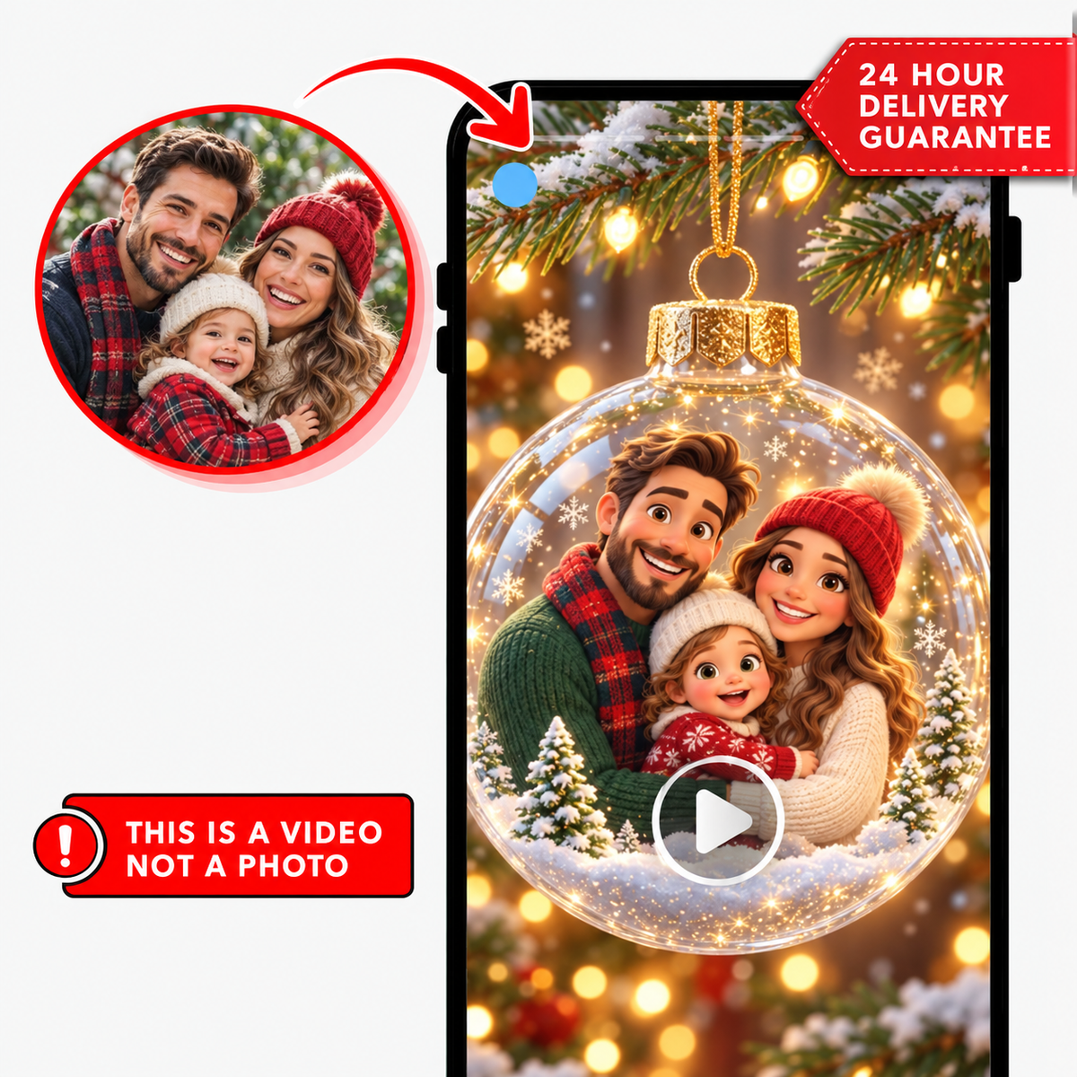 Custom Christmas Ornament Video, Personalized Animated Holiday Greeting, Unique Christmas Video Gift