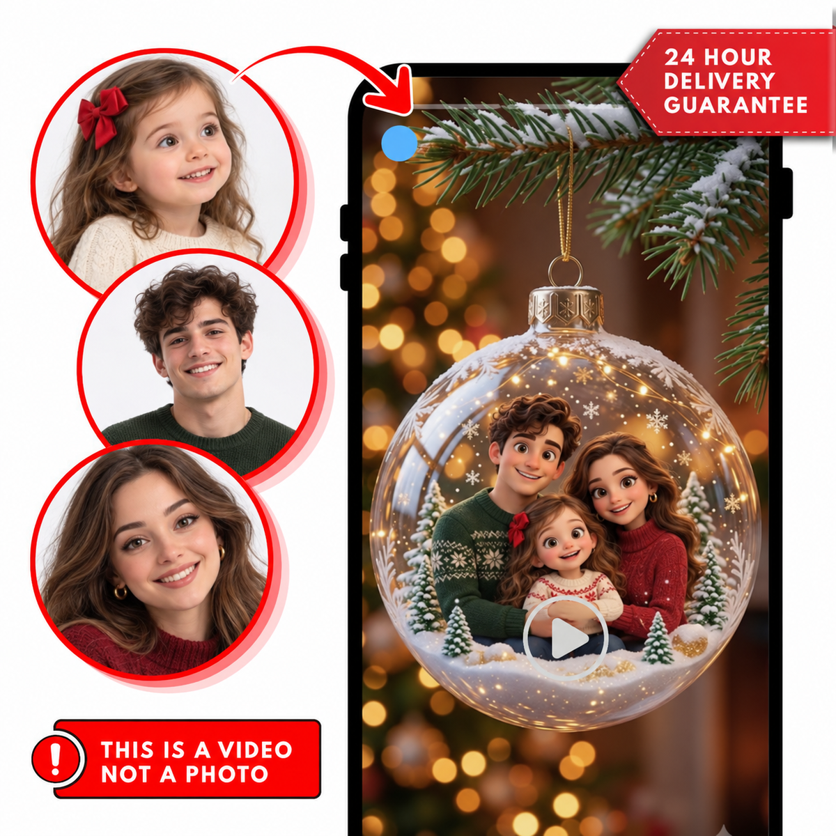 Custom Christmas Ornament Video, Personalized Animated Holiday Greeting, Unique Christmas Video Gift