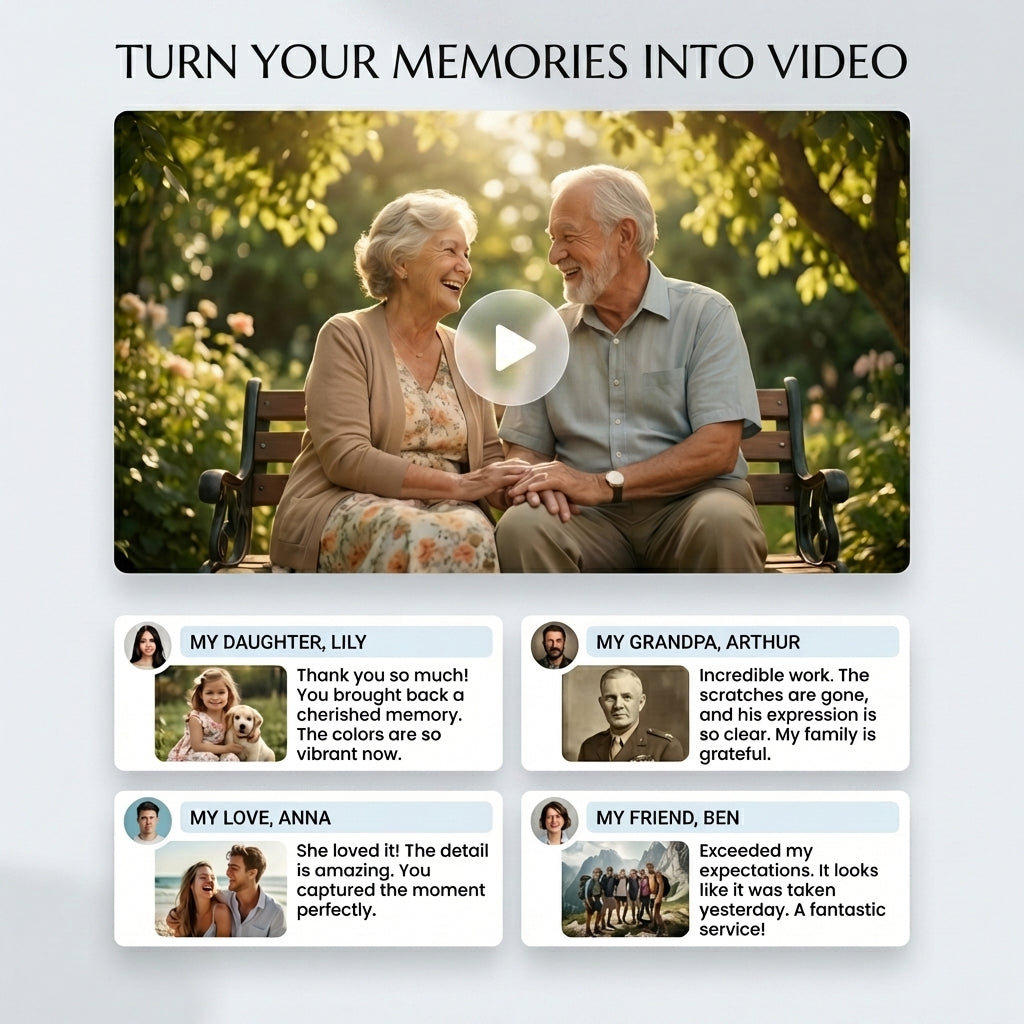 We turn your photo into a lifelike video, so you can feel their presence again.